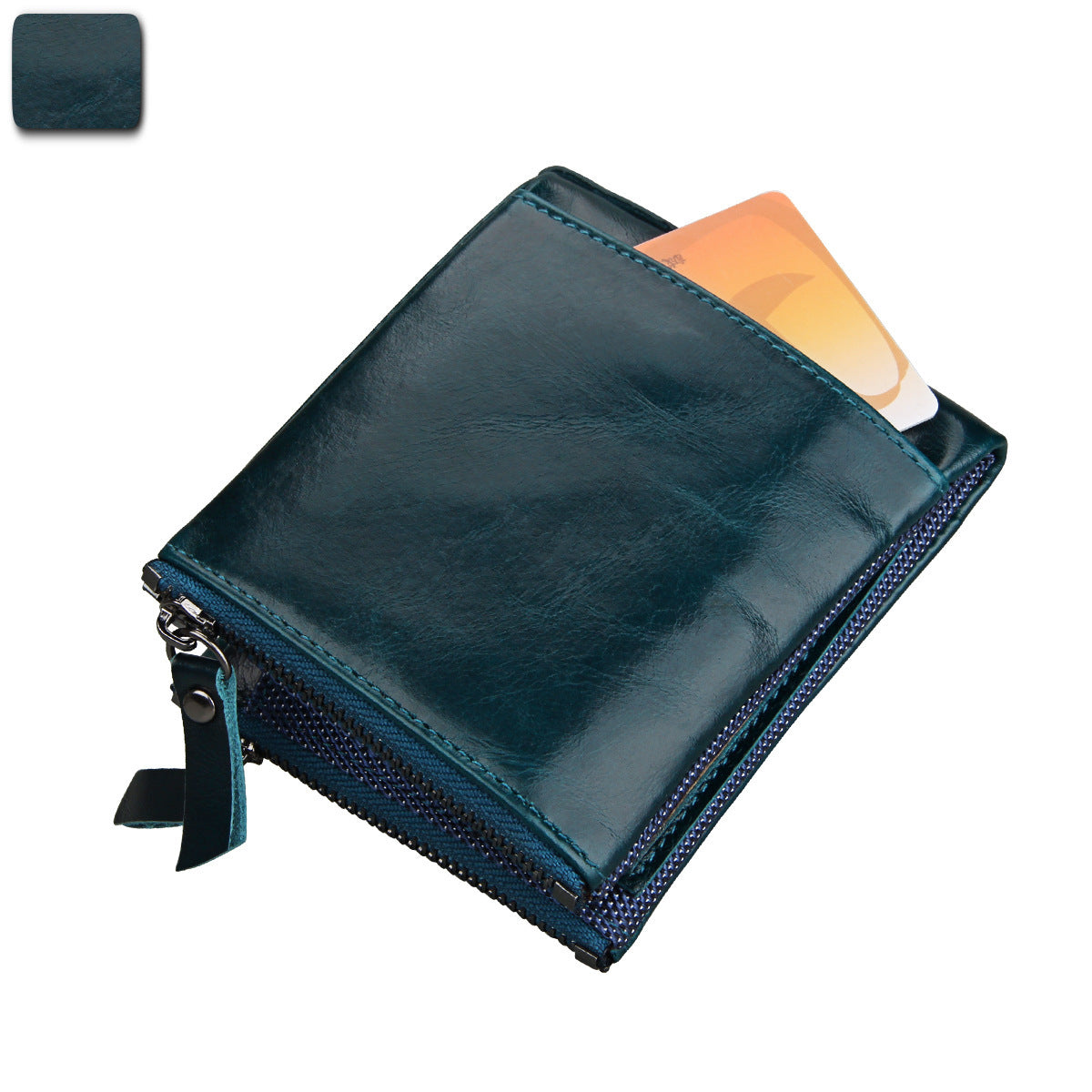 Wholesale Crazy Horse Cowhide Leather Wallet Double Zipper Coin Purse